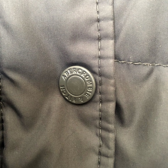 Abercrombie & Fitch Long Puffer Coat Waist Tie & Faux Fur Trim Hood Sz. L Gray - Picture 6 of 11